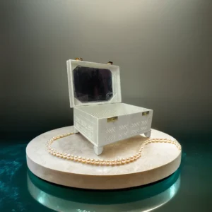 Handcrafted White Marble Jewelry Box with Brass Lock – Elegant Storage Solution