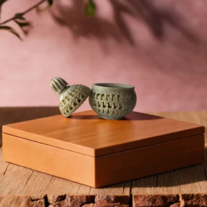 Handcrafted Soapstone Jali Carved Jar with Lid – Decorative Stone Storage Container: Exquisite Handmade Soapstone Jar for Stylish Storage!