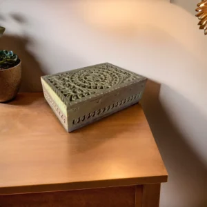 Handcrafted Soapstone Jewelry Box: Intricately Carved Trinket Box for Keepsakes & Gifts