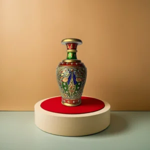 Hand-Painted White Marble Decorative Vase with Peacock Design – Rajasthani Art