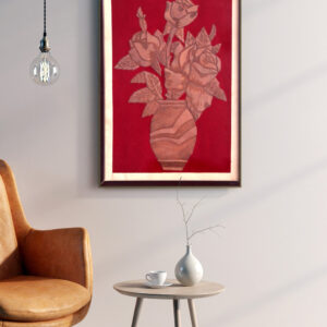 Handmade Pine Bark Painting: Vase with Roses | Eco-Friendly Wall Art