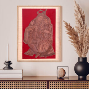 Handmade Radha Krishna Pine Wood Bark Painting - Traditional Indian Art Wall Decor