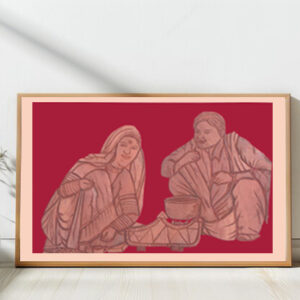 Traditional Indian Village Couple Cooking – Pine Wood Bark Painting: Handcrafted Wall Art